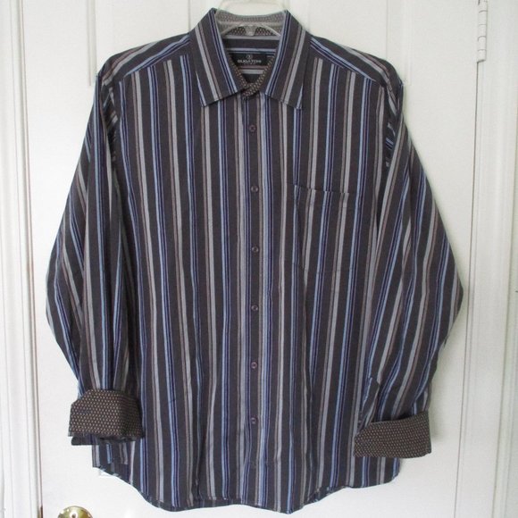 Bugatchi Mens L/S Cotton Stripe Button Down Casual Shirt - Size 17/35-36 or XL - Picture 1 of 3